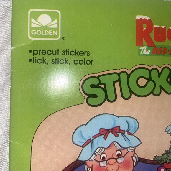 Vintage Christmas Sticker Fun Book Rudolph the Red Nosed Reindeer 1989 Golden - Picture 2 of 12